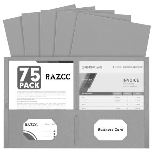 RAZCC Ordner mit zwei Taschen, 75 Stück, 2 Taschen, passend für Papier in Briefgröße, Papierordner mit Taschen für Schule, Büro, Business, Zuhause, Grau RAZCC Ordner mit zwei Taschen, 75 Stück, 2 Taschen, passend für Papier in Briefgröße, Papierordner mit Taschen für Schule, Büro, Business, Zuhause, Grau von RAZCC