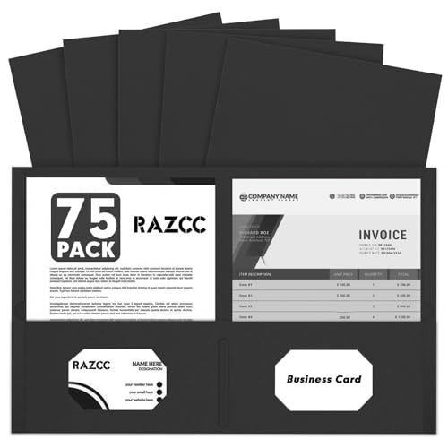 RAZCC Ordner mit zwei Taschen, 75 Stück, 2 Taschen, passend für Papier in Briefgröße, Papierordner mit Taschen für Schule, Büro, Business, Zuhause, Schwarz RAZCC Ordner mit zwei Taschen, 75 Stück, 2 Taschen, passend für Papier in Briefgröße, Papierordner mit Taschen für Schule, Büro, Business, Zuhause, Schwarz von RAZCC