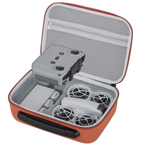 RC GearPro Tragbare Tragetasche für DJI NEO Drohne, Hartschalen-Reisekoffer Wasserdicht Taschen Zubehörtasche (Orange Farbe, Für Neo Fly More Combo) von RC GearPro