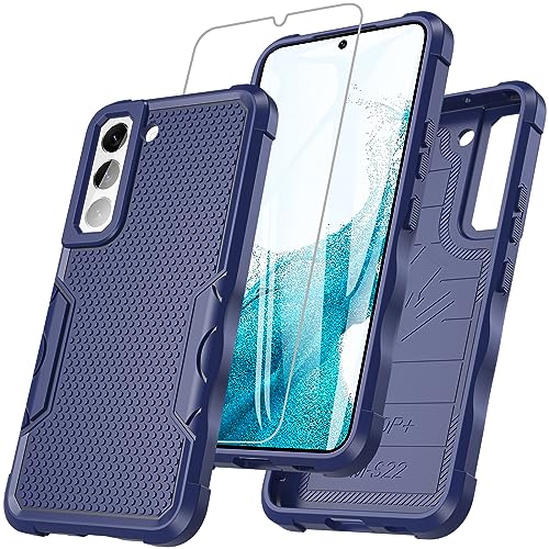 RC1WD Für Samsung Galaxy S22 Hülle 6,1 Zoll, Hülle Für Samsung S22 Mit 9H Panzer Schutz Glas Displayschutz Folie, 360° Rundumschutz Stoßfest Case Schutzhülle Handyhülle für Samsung S22 5g - Blau von RC1WD
