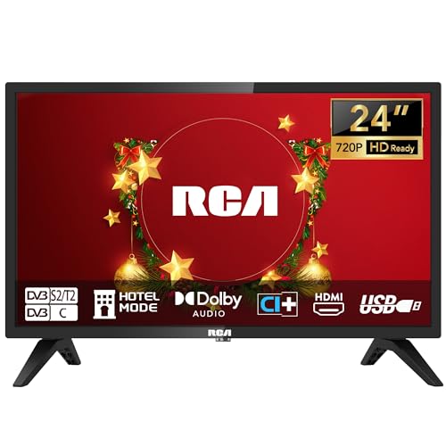 RCA Fernseher 24 Zoll (60 cm) LED HD Kleiner Fernseher für Schlafzimmer Küche mit Triple Tuner (DVB-T/T2-C-S/S2), HDMI, VGA, Multimedia-Player, USB, CI+, Hotelmodell, 220 V von RCA