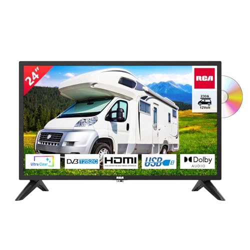 RCA RD24H2CU Fernseher 24 Zoll (TV 60 cm) mit eingebautem DVD Player für Wohnmobile und Wohnwagen 12V KFZ-Adapter, Dolby Audio, Triple Tuner DVB-C/T2/S2, HDMI, USB, digitaler Audioausgang, 230V/12V von RCA