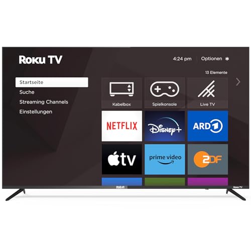 RCA RK65UN1 Smart TV 65 Zoll (164 cm), UHD 4K Fernseher Roku TV mit HDR10, HLG, WLAN, App Store, Triple Tuner (DVB-T/T2, DVB-C, DVB-S/S2), HDMI, USB (Nur für Deutschland) 2024 von RCA