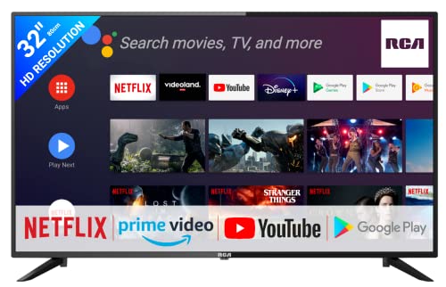 RCA RS32H2 Android Smart TV 32 Zoll (80 cm) mit Google Assistant, Chromecast, Netflix, Prime Video, Google Play, YouTube, Disney+, WiFi, BT-Fernbedienung mit Mikrofon, Triple Tuner von RCA
