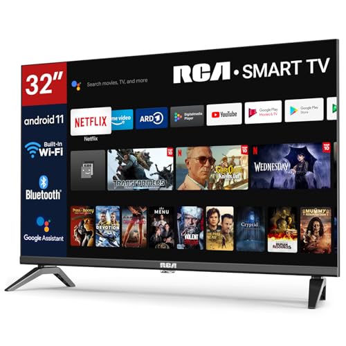 RCA Smart TV 32 Zoll (80cm) Android LED HD Fernseher mit WLAN, Bluetooth, Triple Tuner (DVB-T/T2, DVB-C, DVB-S/S2), APP Store, USB, HDMI (SRA32HQ1, 2024) von RCA