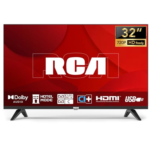 RCA TV 32 Zoll (80 cm) randlos LED HD Fernseher mit Triple Tuner (DVB-T/T2-C-S/S2), HDMI, CI+, USB-Media-Player, Hotelmodus, Dolby Audio (NRB32HQ1, 2024) von RCA