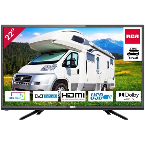 RCA iRB22H3C Fernseher 22 Zoll (TV 56 cm), Dolby Audio, Triple Tuner DVB-C/T2/S2, VGA, HDMI, USB, digitaler Audioausgang, inkl. Hotelmodus, 230V & 12V KFZ-Adapter, optional für Wohnmobil, 2023 von RCA