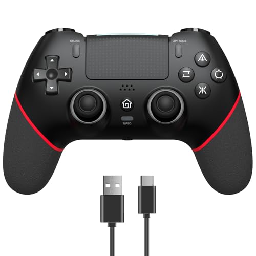 RCCBOOST Controller für PS4 mit TURBO MACRO Programmierung, 2024 Neuer HALL Effect Joystick Sensitive Non Drift, 1000mAh Akku Controller für PS4/ Pro/Slim mit Lautsprecher Audio Jack(Rot) von RCCBOOST