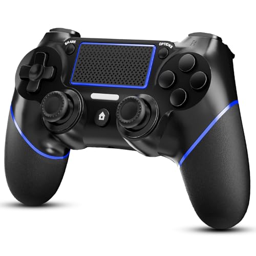 REKBOO Bluetooth Controller für P4, Gamepad Controller für P4/PRO/SLIM, P4 Controller mit doppelter Vibration, Audio, Sechs-Achsen-Gyroskop, Touchscreen, 600mah(Blau) von RCCBOOST