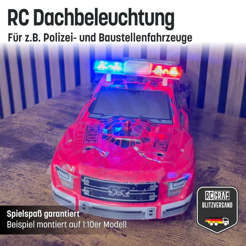 RC Dachbeleuchtung für Polizei-, Einsatz- und/oder Baustellenfahrzeuge – Realistische LED-Lichtleiste von RCGRAF