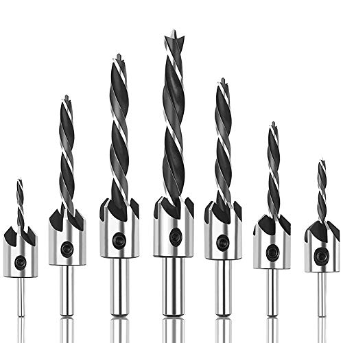 7 Stück konische HSS-Stahl-Holzbohrer mit L-Schraubenschlüssel-Nut, konischer Bohrer-Set für Holzbearbeitung, weiches Metall (schwarz) von RDAHSUEHH