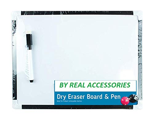 REAL ACCESSORIES Whiteboard, A4, trocken abwischbar, magnetisch, Mini-Büro-Notiztafel, Whiteboard, Stift mit Radiergummi und 2 Magneten, 1 Stück von REAL ACCESSORIES