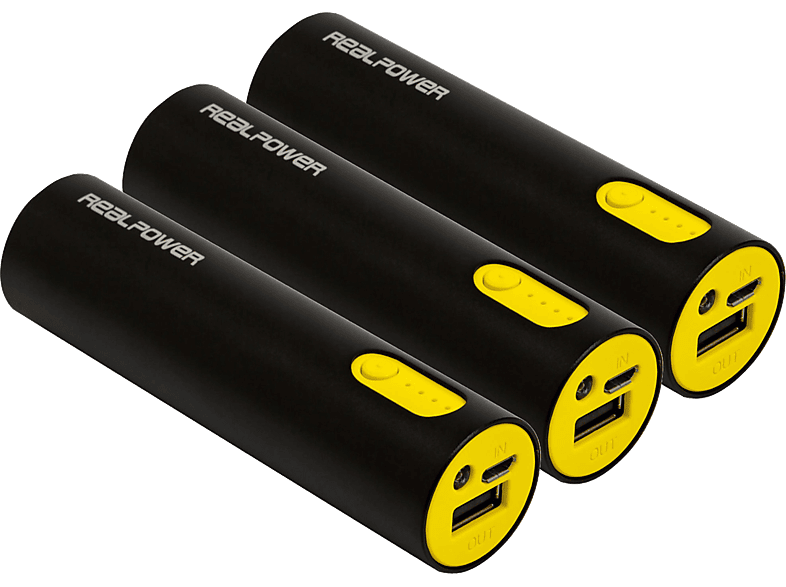 REALPOWER PB-260 Alu Multipack Powerbank 2600 mAh Schwarz/Gelb von REALPOWER