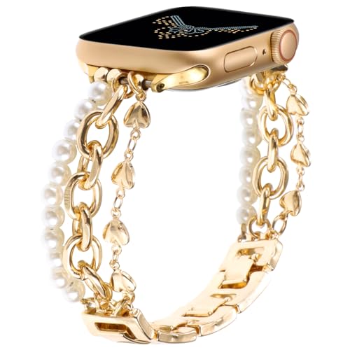 Perlenarmband, kompatibel mit Apple Watch, 38 mm, 40 mm, 41 mm, 42 mm, 44 mm, 45 mm, 49 mm, für Damen, modisches handgefertigtes Armband, elegantes Armband, niedliches Schmuckband für iWatch Serie SE Perlenarmband, kompatibel mit Apple Watch, 38 mm, 40 mm, 41 mm, 42 mm, 44 mm, 45 mm, 49 mm, für Damen, modisches handgefertigtes Armband, elegantes Armband, niedliches Schmuckband für iWatch Serie SE von REALSIGN