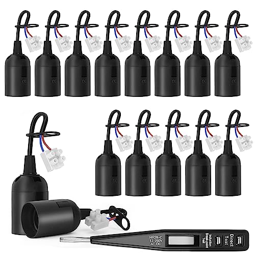 REAQUE Lampenfassung E27 mit Spannungsprüfer Set, Renovierfassung mit Kabel, Glühbirnen Fassung, Baustellenfassung (14 Stück Schwarz) von REAQUE