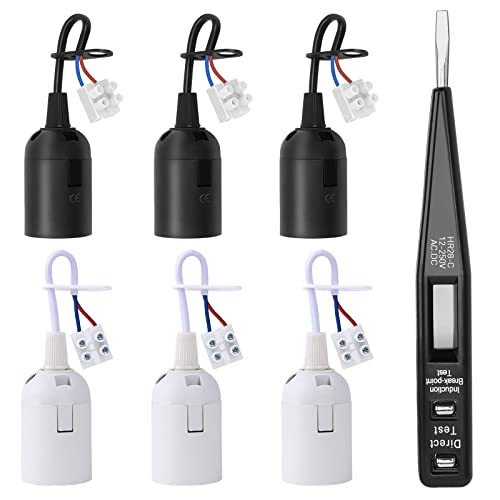 REAQUE Lampenfassung E27 mit Spannungsprüfer Set, Renovierfassung mit Kabel, Glühbirnen Fassung, Baustellenfassung (6 Stück: 3 Schwarz + 3 Weiß) von REAQUE