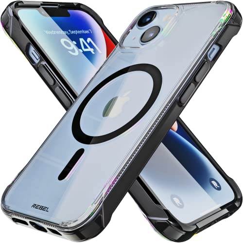 REBEL Klare Hülle für iPhone 14 [Crystal Series Gen-4] Stark MagSafe Kompatibel, Anti-Kratzen, Vergilbungsfrei, Schützend, Stoßfest, Metalltasten, 6,1 Zoll Handyhülle 2023 13 & 14 (Crystal Black) von REBEL
