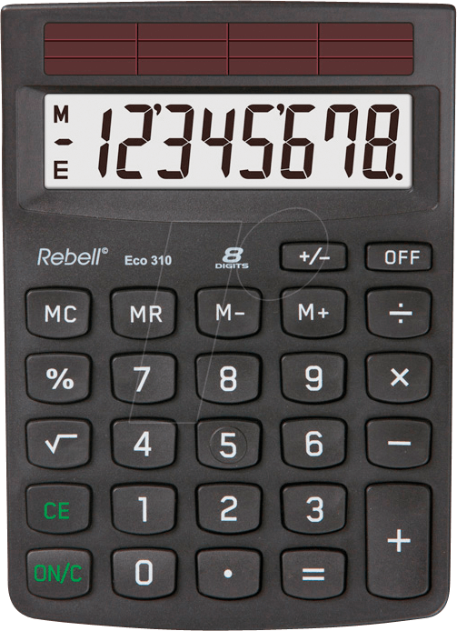 REBELL ECO310 - Taschenrechner, Eco line, 8 Stellen, große Tasten, schwarz von REBELL