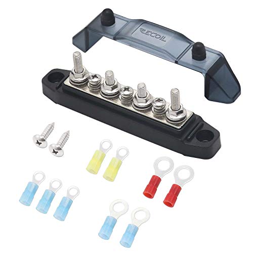 RECOIL Sammelschiene, 4 x M5-Bolzen, 3 Schraubklemmen, Stromverteilerblock, Sammelschiene mit Ringklemmen (schwarz) von RECOIL