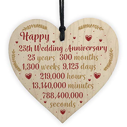 RED OCEAN Glückwunschkarte zum 25. Hochzeitstag, Holzherz, silberfarben, 25 Jahre, für Ehemann, Ehefrau, Andenken von RED OCEAN