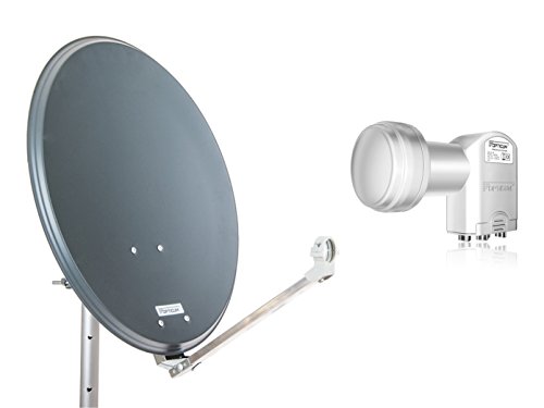 OPTICUM QA60 Satellitenschüssel 60 cm anthrazit mit Quad LNB LQP 04H - 4K HD & 3D fähig - Witterungsbeständige Sat-Antenne aus Stahl inkl. 2 Mastschellen - Sat Anlage für 4 Teilnehmer von RED OPTICUM