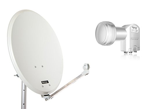 OPTICUM QA60 Satellitenschüssel 60 cm lichtgrau mit Quad LNB LQP 04H - 4K HD & 3D fähig - Witterungsbeständige Sat-Antenne aus Stahl inkl. 2 Mastschellen - Sat Anlage für 4 Teilnehmer von RED OPTICUM