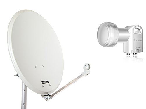 OPTICUM QA60 Satellitenschüssel 60 cm lichtgrau mit Twin LNB LTP 04H - 4K HD & 3D fähig - Witterungsbeständige Sat-Antenne aus Stahl inkl. 2 Mastschellen - Sat Anlage für 2 Teilnehmer von RED OPTICUM