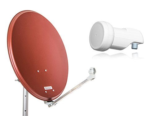 OPTICUM QA60 Satellitenschüssel 60 cm ziegelrot mit Single LNB LSP 02G - 4K HD & 3D fähig - Witterungsbeständige Sat-Antenne aus Stahl inkl. 2 Mastschellen - Sat Anlage für 1 Teilnehmer von RED OPTICUM