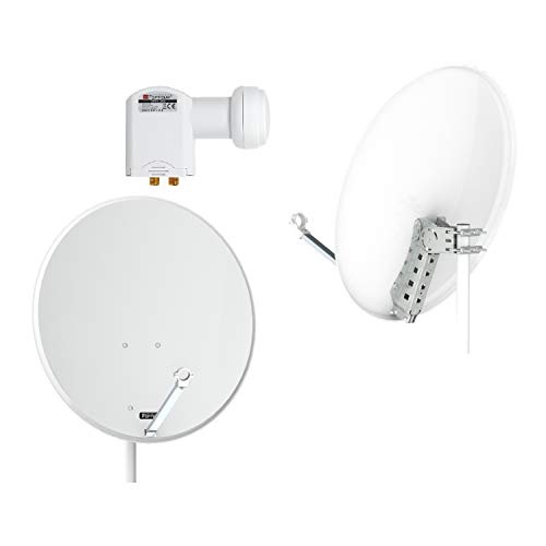 OPTICUM QA80 Satellitenschüssel 80 cm lichtgrau mit LNB Halterung & Twin LNB LTP 04H - 4K HD & 3D fähig - Witterungsbeständige Sat-Antenne aus Stahl - Sat Anlage für 2 Teilnehmer von RED OPTICUM