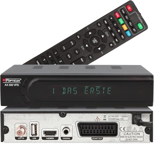 RED OPTICUM AX 300 VFD Sat Receiver mit PVR I Digitaler Satelliten-Receiver HD mit alphanumerischem Display - DVB-S2 - HDMI - SCART - USB 2.0 - Coaxial Audio I 12V Netzteil ideal für Camping RED OPTICUM AX 300 VFD Sat Receiver mit PVR I Digitaler Satelliten-Receiver HD mit alphanumerischem Display - DVB-S2 - HDMI - SCART - USB 2.0 - Coaxial Audio I 12V Netzteil ideal für Camping von RED OPTICUM