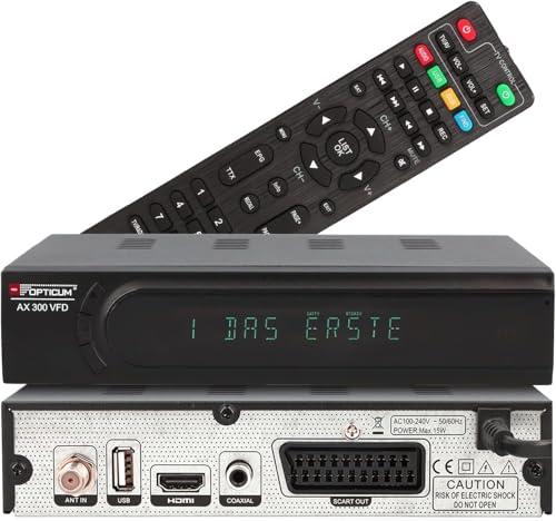 RED OPTICUM AX 300 VFD Sat Receiver mit PVR I Digitaler Satelliten-Receiver HD mit alphanumerischem Display - DVB-S2 - HDMI - SCART - USB 2.0 - Coaxial Audio I 12V Netzteil ideal für Camping von RED OPTICUM