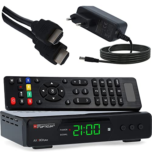 RED OPTICUM HD Sat Receiver für Satellitenschüssel mit Aufnahmefunktion, AAC-LC Audio, PVR, HDMI, SCART, USB, Coaxial - Timeshift & Unicable tauglich - Satelliten Receiver Set SBOX Plus + HDMI Kabel von RED OPTICUM