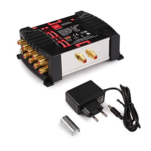 RED OPTICUM OMS 9-4 PRO TR - 4 Teilnehmer - Sat Verteiler 2 Satelliten an bis zu 4 Teilnehmer mit vergoldeten Kontakten - 3D UHD 4K Ready - Multiswitch Quattro LNB geeignet von RED OPTICUM