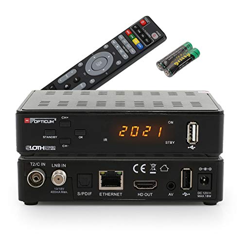 RED OPTICUM Sloth Combo Plus Mini I DVB-C DVB-T2 & DVB-S2 Receiver mit Aufnahmefunktion PVR I Kombi-Receiver HD mit LED Display - HDMI - S/PDIF - Ethernet - USB - IR Sensor - 12V Netzteil von RED OPTICUM