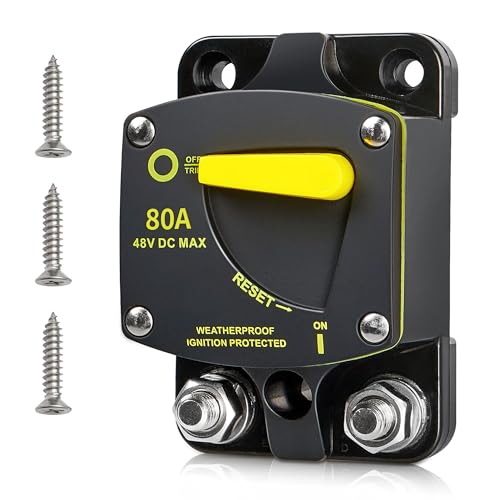 RED WOLF 80A Schutzschalter DC 12V 48V, Automatik Sicherungshalter 80 Ampere Automatische Sicherung für Auto LKW Boot Radio Autobatterie Leistungsschalter mit Manueller Reset kfz Sicherungsautomat von RED WOLF
