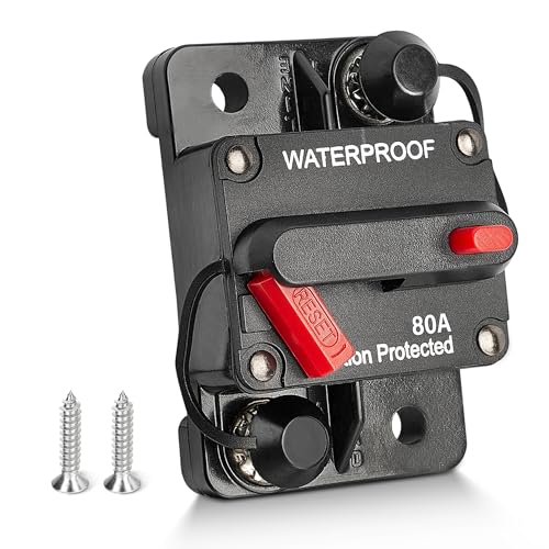 RED WOLF 80A Sicherungshalter Schutzschalter mit Manuellen Reset kfz Leistungsschalter für Auto Boot LKW Wohnmobil Audio Batterie 12-48V DC Sicherungsautomat von RED WOLF