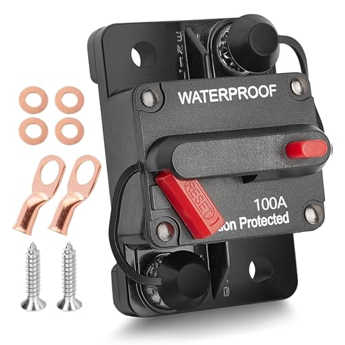 RED WOLF 100A Auto Schutzschalter mit Kabelschuhe Kupferscheiben Wasserdichte Leistungsschalter mit Manuellem Reset für LKW Wohnmobil Boot Auto Audio Sicherungshalter 12V-48V 100 Ampere von RED WOLF