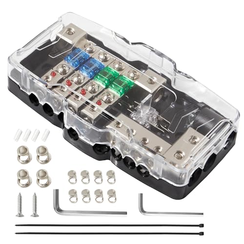 RED WOLF KFZ Verteilerblock Autobatterie Stromverteiler 4-Wege-Sicherungshalter für Auto Wohnmobil LKW Boot Marine Radio Audio Stromverteilerblock Abgesichert von RED WOLF