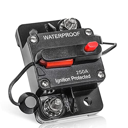 RED WOLF 250A Schutzschalter Sicherungshalter mit Manueller Reset für Kfz Auto Boot Motor Radio Audio 250 Ampere Leistungsschalter 12V-48V DC Sicherungsautomat Circuit Breaker von RED WOLF