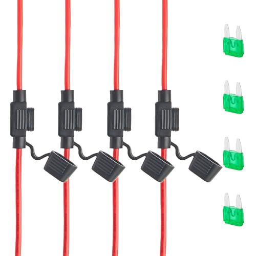 RED WOLF Sicherungshalter 4 Stück Flachsicherungshalter Mini-Sicherungshalter mit 30A ATM Auto Sicherunge KFZ LKW Flachsicherung Dracht Inline Sicherungshalter 4mm² Kabelquerschnitt von RED WOLF