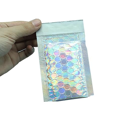 10PCS Metallic Bubble Mailer Geschenkverpackung Glamour Bunte Silbertöne Folienkissen Gepolsterte Versandumschläge-Regenbogen-8x8cm von REDAEL