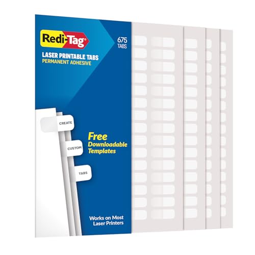 Redi-Tag Laser-bedruckbare Index-Tabs, permanent klebend, 7/16 x 2,5 cm, Großpackung, 675 Tabs pro Packung, weiß (39000) von REDI-TAG