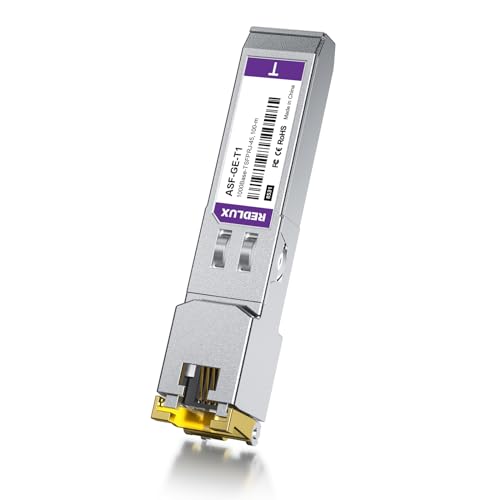 REDLUX 1G SFP RJ45 Mini-Gbic Modul, CAT.5e RJ45 Kupferstecker, bis zu 100m, 1000Base-T Kupfer Transceiver Kompatibel für Cisco GLC-T/SFP-GE-T, Meraki MA-SFP-1GB-TX, Ubiquiti UF-RJ45-1g, Mikrotik von REDLUX