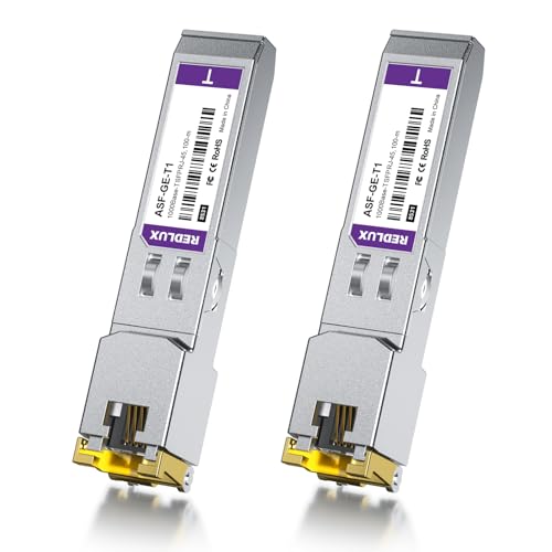 REDLUX 1G SFP RJ45 Mini-Gbic Modul, CAT.5e RJ45 Kupferstecker, bis zu 100m, 1000Base-T Kupfer Transceiver Kompatibel für Cisco GLC-T/SFP-GE-T, Meraki MA-SFP-1GB-TX, Ubiquiti UF-RJ45-1g 2er Pack REDLUX 1G SFP RJ45 Mini-Gbic Modul, CAT.5e RJ45 Kupferstecker, bis zu 100m, 1000Base-T Kupfer Transceiver Kompatibel für Cisco GLC-T/SFP-GE-T, Meraki MA-SFP-1GB-TX, Ubiquiti UF-RJ45-1g 2er Pack von REDLUX