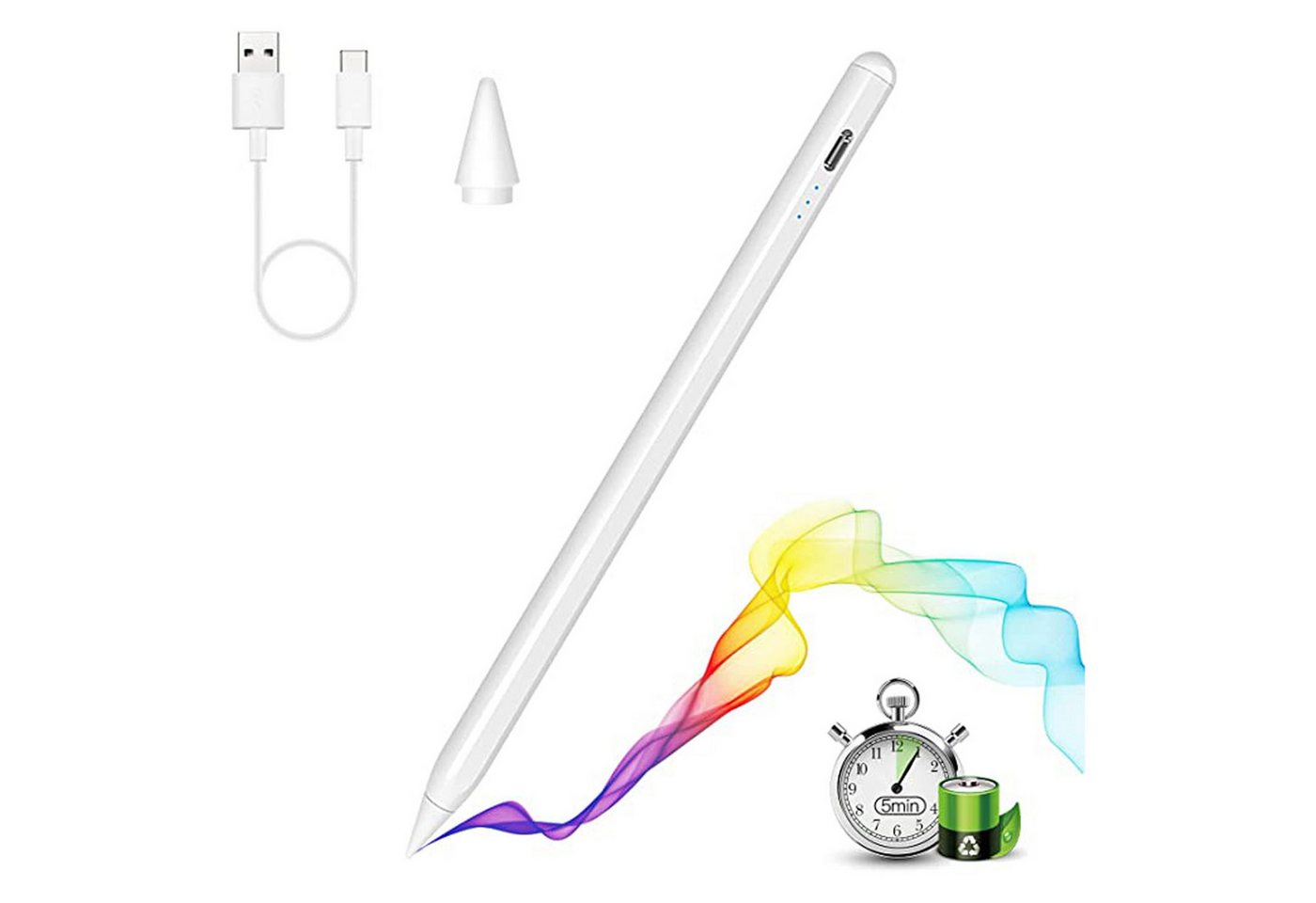 REDOM Eingabestift Stift Stylus Pen Touchstift (1-St., Hochpräzise Handflächenerkennung 3 LED-Anzeige Neigungsempfindlich) Magnetisches Pen Kompatibel mit iPad iPad Pro iPad Mini iPad Air von REDOM