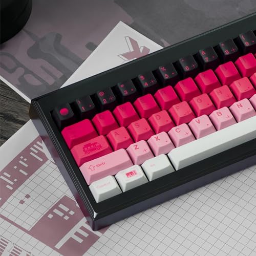 REDQIN 88% PBT-Tastenkappen - Chill City: Schwarz zu Rot Gradient Tastenkappen Set Cherry Profile 141 Tasten 5-seitige Farbstoff-Sub-Tastenkappen für mechanische Tastatur-Tastenkappe (Chill City) von REDQIN