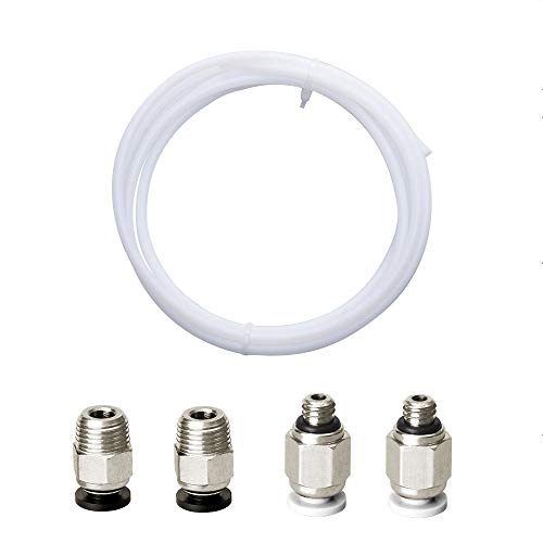 Redrex 1 Stück 2m PTFE-Schlauch 3D-Drucker ID2mm OD4mm mit 2 PC4-M6 2 PC4-M10 Pneumatik-Anschlussstücke für Reprap 3D-Drucker 1.75mm Bowden Hotend von REDREX