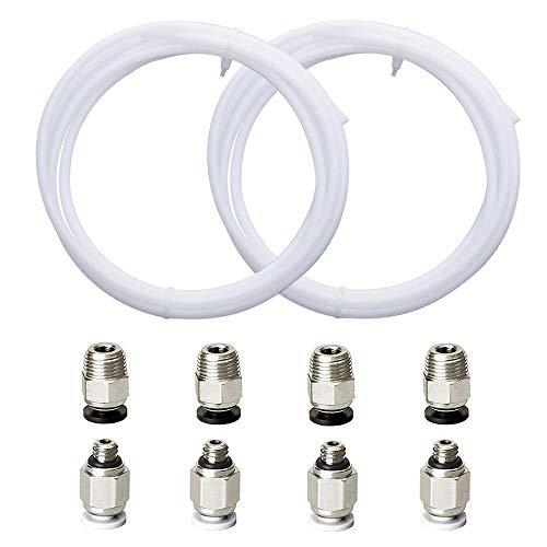 Redrex 2 Stück 2m PTFE-Schlauch 3D-Drucker ID2mm OD4mm mit 4 PC4-M6 4 PC4-M10 Pneumatik-Anschlussstücke für Reprap 3D-Drucker 1.75mm Bowden Hotend von REDREX