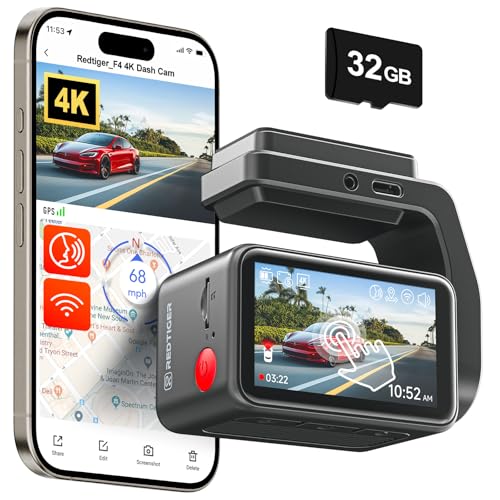 REDTIGER F4 4K dashcam Auto Vorne, 2,2 Zoll Mini Auto Kamera, 2160P Touchscreen, Sprachsteuerung,Inklusive 32GB Karte, Nachtsicht, WiFi APP Steuerung, Schleifenaufzeichnung, 24-Stunden-Parküberwachung REDTIGER F4 4K dashcam Auto Vorne, 2,2 Zoll Mini Auto Kamera, 2160P Touchscreen, Sprachsteuerung,Inklusive 32GB Karte, Nachtsicht, WiFi APP Steuerung, Schleifenaufzeichnung, 24-Stunden-Parküberwachung von REDTIGER