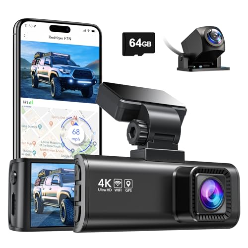 REDTIGER F7N 4K Dashcam mit WiFi GPS Front 4K/2.5K und Hinten 1080P Dual Dash Kamera, 3.18" Display Kamera für Autos, 170° Weitwinkel Dashboard Kamera Recorder, Parking Monitor, Support 256GB Max von REDTIGER